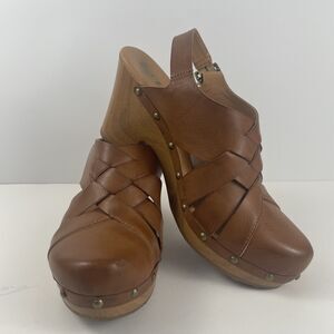 KORKS Women's Wynne Comfort Clogs Shoes Leather Wedge Brown 10M